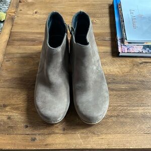 Dansko booties! Low heel and very comfortable!